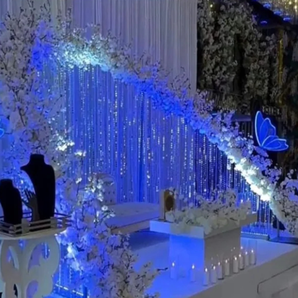 Wedding Balloon Arch - アクリルビーズアーチ造花ディスプレイスタンド ウェディングステージウェルカム通路ドア背景幕 バースデーバルーンラック