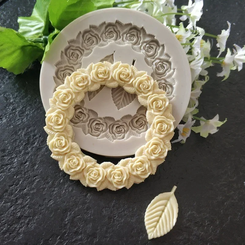 Wedding Cake Supply - ローズガーランドフォームシリコーンフォンダンモールド用ウェディングケーキデコレーションバレンタインギフトDIY 3Dチョコレートクッキーベーキングモールド
