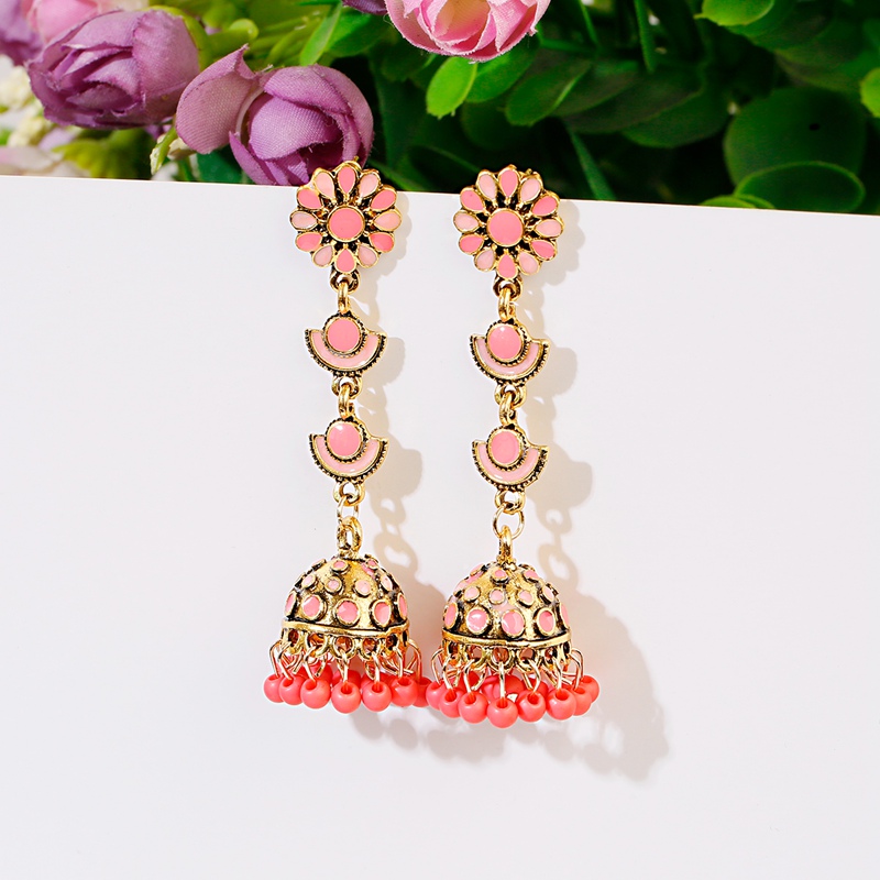 エスニックロングピンクの花 Jhumka イヤリングジプシー - Indian Wedding Supply のレビューと価格