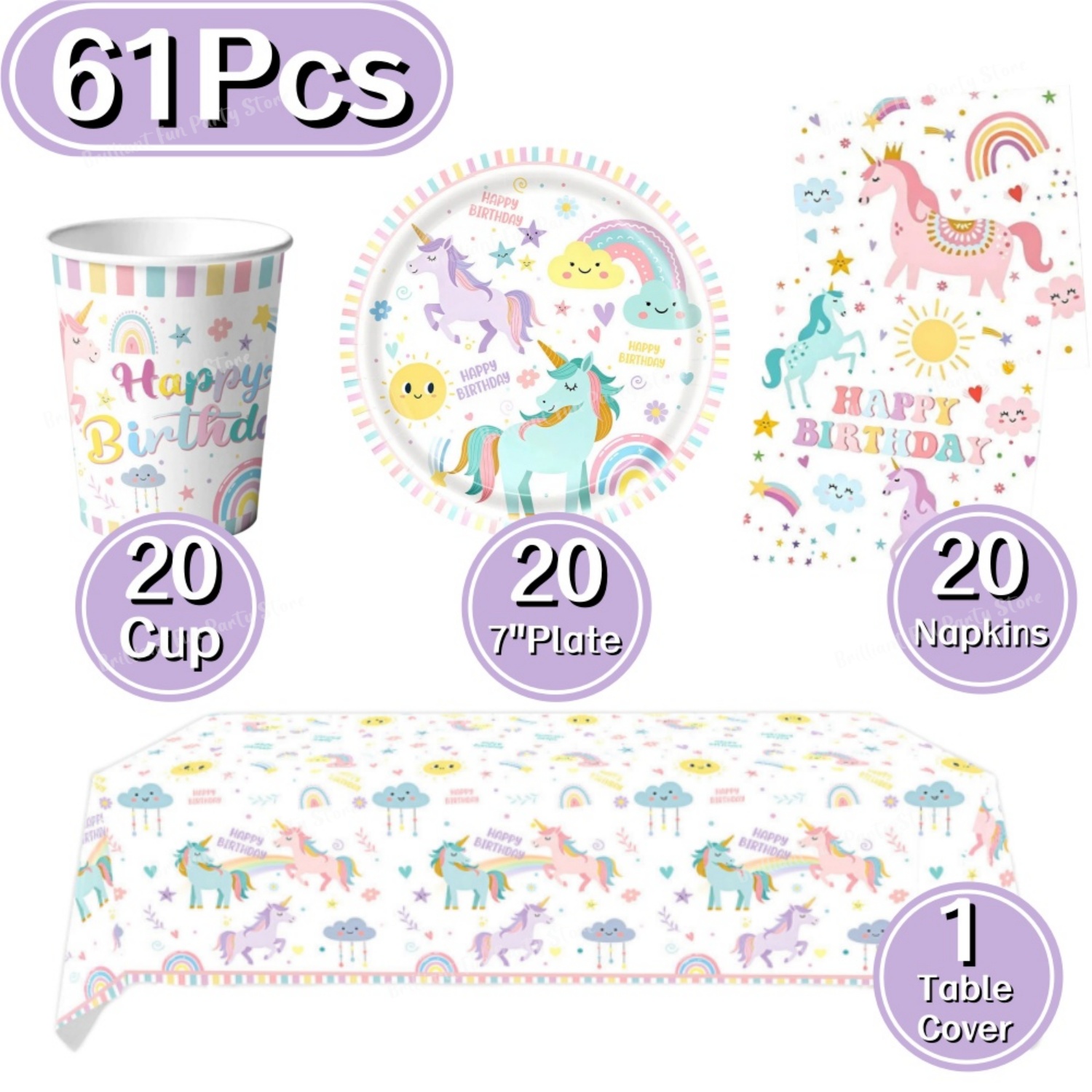 虹色のユニコーンをテーマにした誕生日デコレーションキット。カ - Wedding Day Supply Kit のレビューと価格
